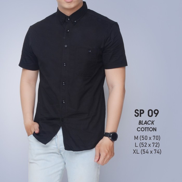 Yslshop Kemeja pria cowok hitam polos formal M L XL murah lengan pendek ...