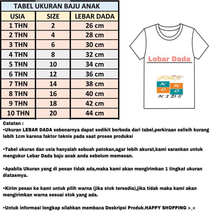 Ukuran baju anak usia 3 tahun