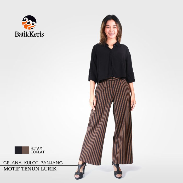 Celana Kulot Panjang Tenun Lurik Hitam Coklat - Batik Keris Online