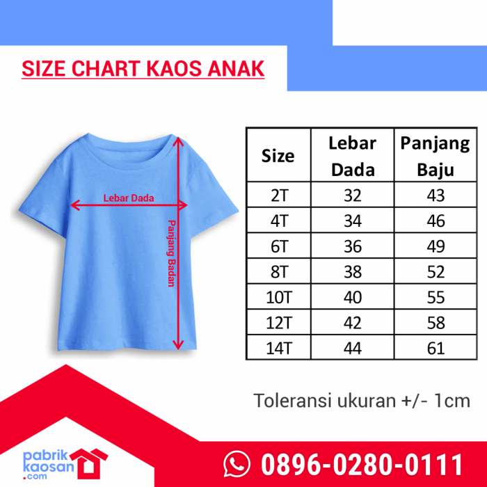 Size Chart Kaos Anak - Pabrik Kaosan