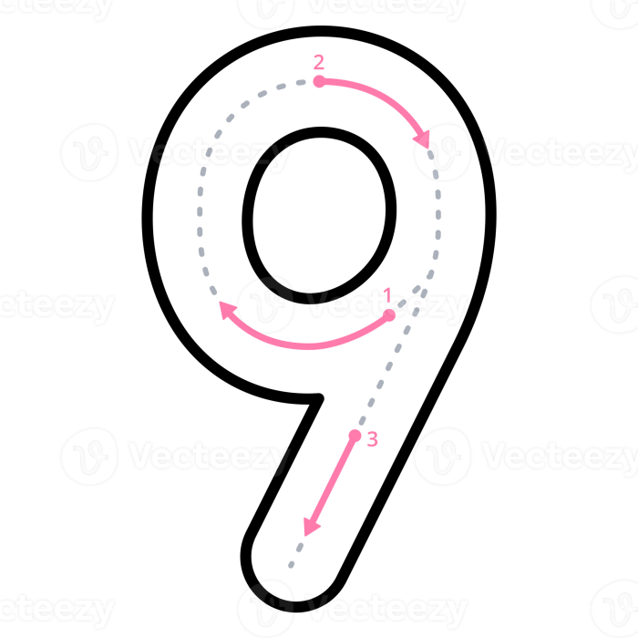How to write number 9 with tracing guide 20047435 PNG