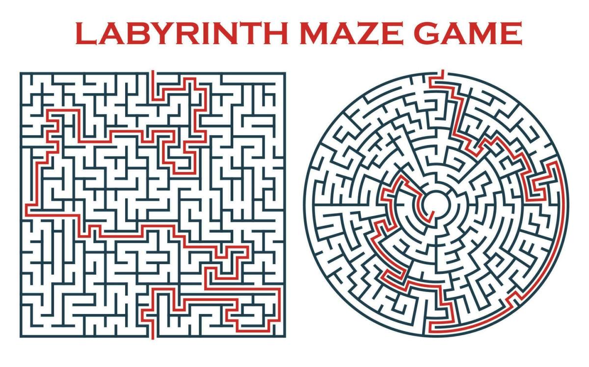 Labyrinth maze game, round and square templates 23503763 Vector Art at ...