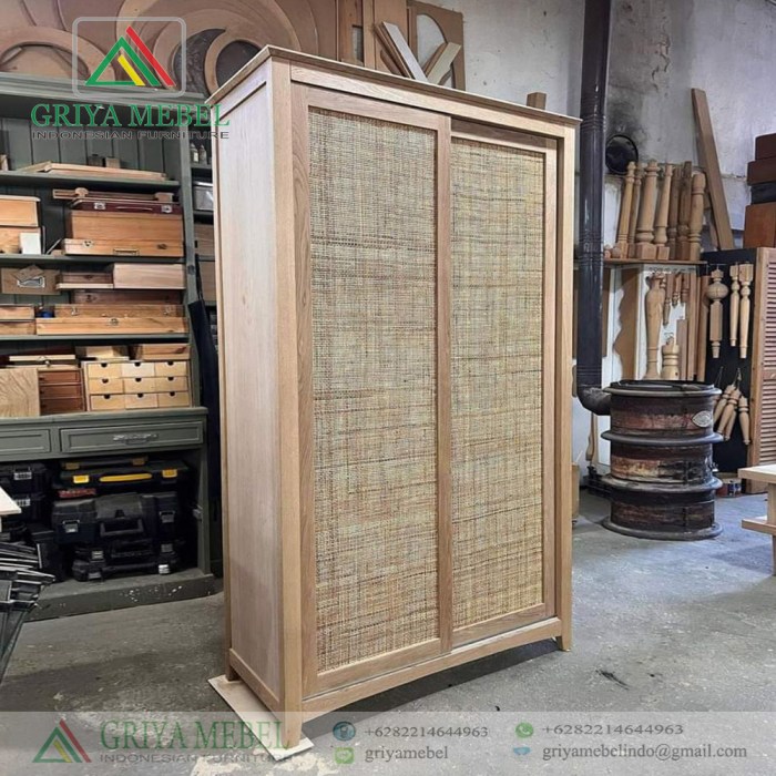 Lemari Pakaian 2 Pintu Sliding Rotan Minimalis | griya mebel